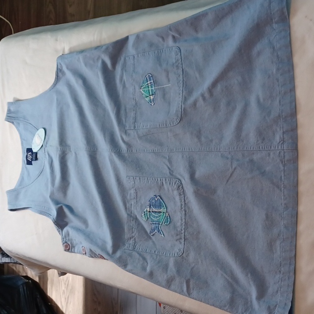 bjs light blue cotton beach shift dress fish umbrella pockets nautical l - Picture 12 of 14